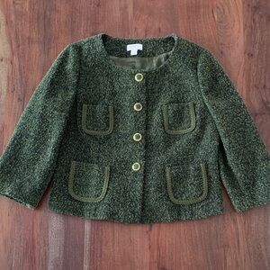 Ann Taylor, Wool Blend Tweed Blazer with Gold Buttons, Sz 14